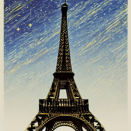 Image similar to the eiffel tower drawn like starry night