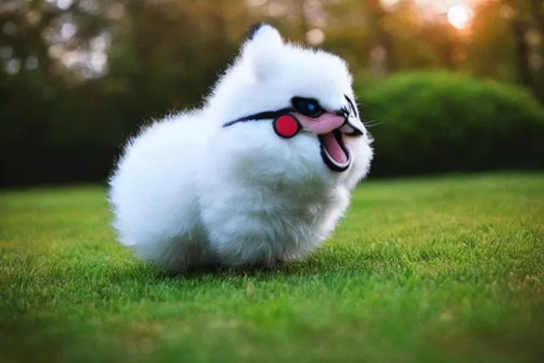 Image similar to real life pokemon, cute!!!, heroic!!!, adorable!!!, playful!!!, chubby!!! fluffly!!!, happy!!!, cheeky!!!, mischievous!!!, ultra realistic!!!, spring time, slight overcast weather, golden hour, sharp focus