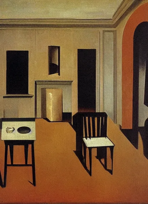 Image similar to a backroom painting by giorgio de chirico