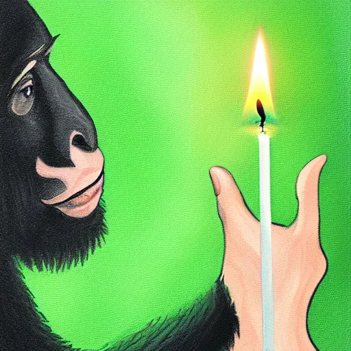 Image similar to Ape holding a green stock chart candle, studio portrait, high detail, artstation, digital painting, 8k, concept art