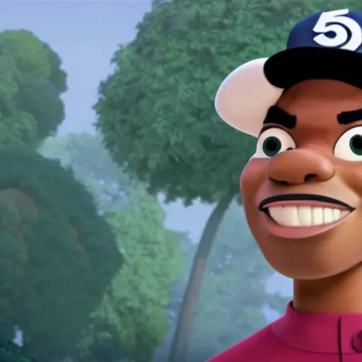 Image similar to a tv still of Chance The Rapper starring in a 2006 Pixar Animated movie