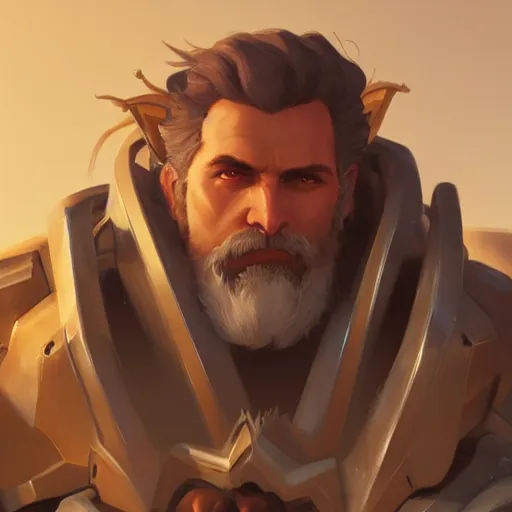 Image similar to very detailed masterpiece painting of reinhardt from overwatch in a desert, closeup, portrait, artstation, concept art by greg rutkowski