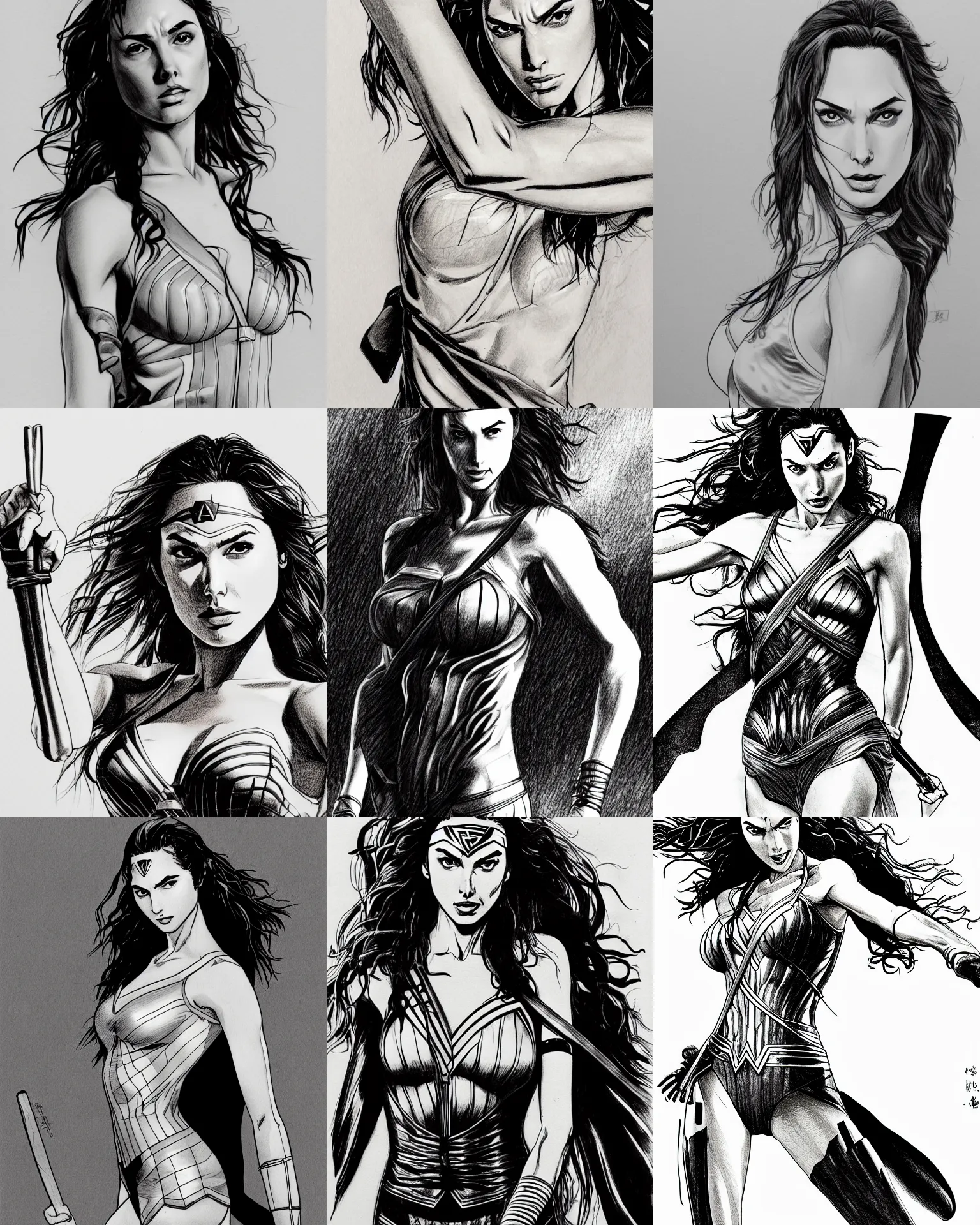 Prompt: detailed drawing of gal gadot in sexy pose in vagabond manga by takehiko inoue, trending on artstation, soft colors, black ink, high resolution