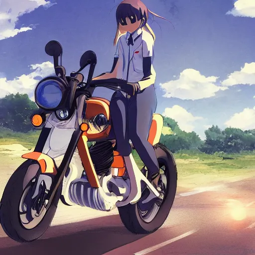  chica anime montando motocicleta sola