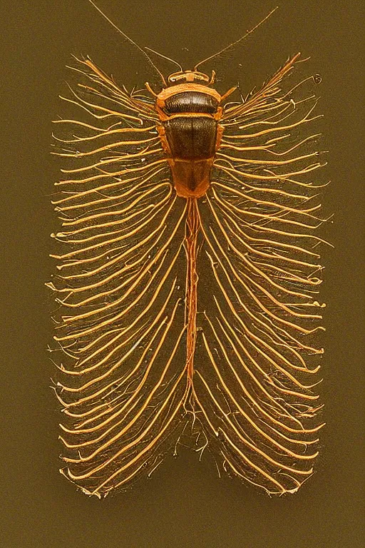 Prompt: transparent rare insect with reaction diffusion patterns. top view. high detail. by Moebius