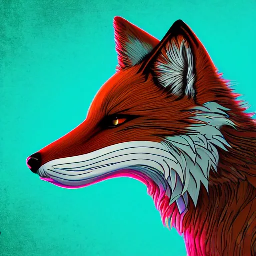 Prompt: digital synth fox, retrowave palette, digital world, highly detailed, electric breeze, anatomically correct vulpine, synth feel, fluffy face, ear floof, flowing fur, super realism, accurate animal imagery, 4 k digital art