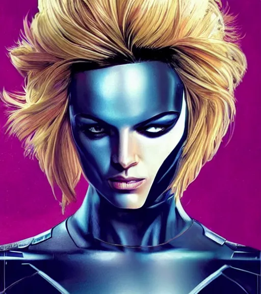 Prompt: female android, realistic hair, by MARVEL comics and Sandra Chevrier, CG society