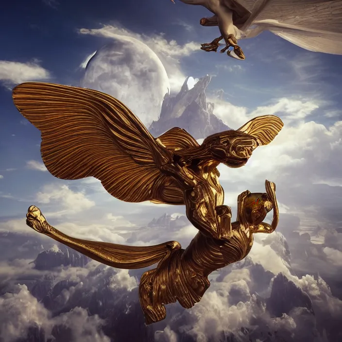 Image similar to minimal modernist bauhaus jeff koons style neverending story winged sphinx, ultra realistic, concept art, intricate details, serious, highly detailed, photorealistic, octane render, 8 k, unreal engine, art by todd mcfarlane and artgerm and greg rutkowski and alphonse mucha