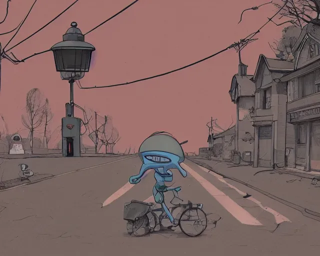 Image similar to a study of cell shaded cartoon of a Grey alien on a country road, street lamps, road, illustration, wide shot, subtle colors, post grunge, concept art by josan gonzales and wlop, by james jean, Victo ngai, David Rubín, Mike Mignola, Laurie Greasley, highly detailed, sharp focus, alien, Trending on Artstation, HQ, deviantart, art by artgem