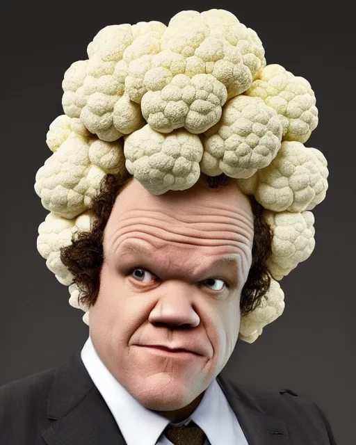 Prompt: john c. reilly's head wearing a wig made of cauliflower