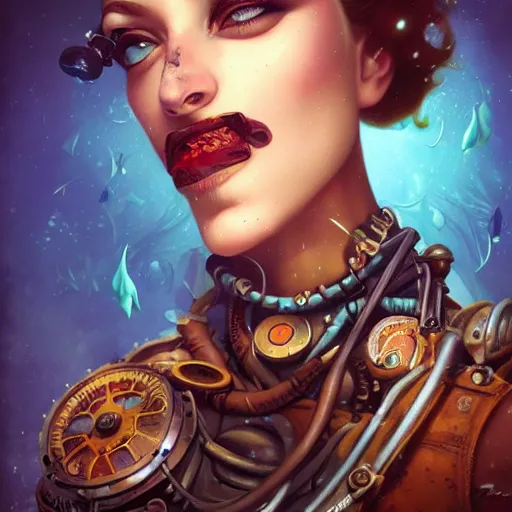 Image similar to lofi underwater steampunk portrait, Pixar style, by Tristan Eaton Stanley Artgerm and Tom Bagshaw.