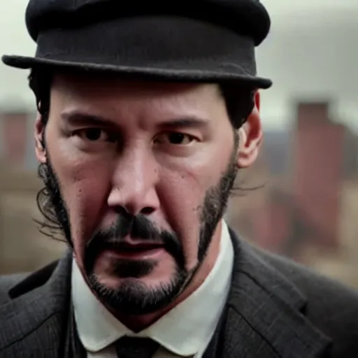 Image similar to Keanu reeves in Peaky Blinders very detail 4K quality super realistic