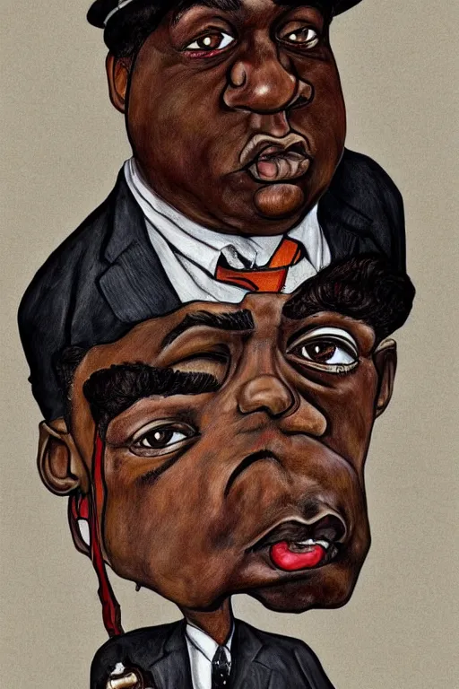 Prompt: a wonderful caricature portrait of biggie small in style of egon schiele, masterpiece, hyperdetailed, complex, intricate, 4 k, trending on artstation