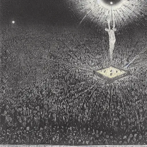 Image similar to benjamin netanyahu sky diving into mecca on hajj day, by gustave dore and norman rockwell