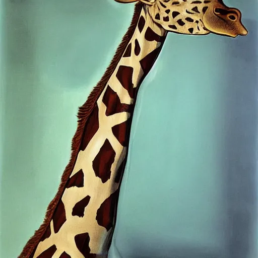 Prompt: A portrait of a humaniid giraffe wearing a tie by Salvador Dali