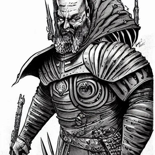 Prompt: precisely drawn illustration of General Kael blended with Gregor Clegane, wide angle, sharp, fine details, French comic style, vibrant realistic colors, full color, heroic fantasy, intense line art, 8k, precise linework, realistic, in the style of Heavy Metal Comics and Richard Corben and Moebius