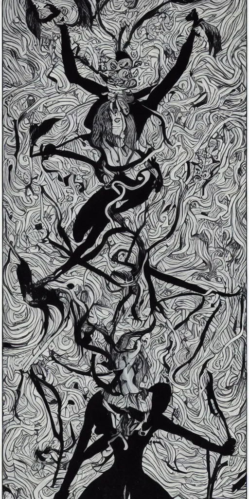 Image similar to the fool tarot, black and white matte painting, James Jean