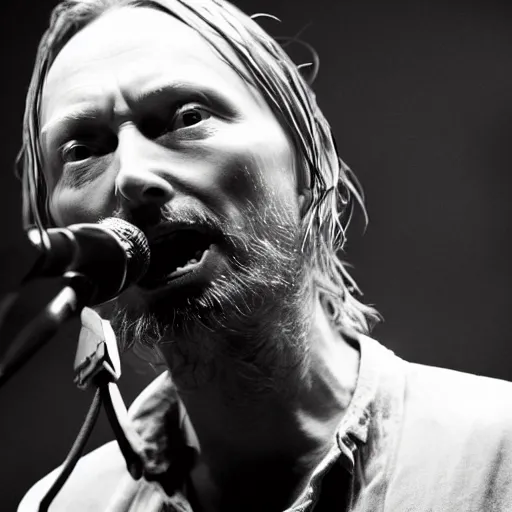 Prompt: Radiohead frontman Thom Yorke singer songwriter, ultrafine detail, chiaroscuro, associated press photo