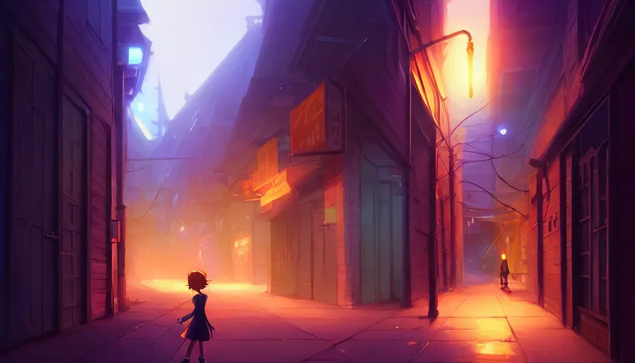 Prompt: night street alley, behance hd by jesper ejsing, by rhads, makoto shinkai and lois van baarle, ilya kuvshinov, rossdraws global illumination, smoke water, spiral, lorax movie