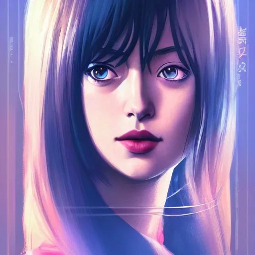 Prompt: dakota johnson as manga girl, realistic shaded perfect face, fine details. anime. realistic shaded lighting poster by ilya kuvshinov katsuhiro otomo ghost - in - the - shell, magali villeneuve, artgerm, jeremy lipkin and michael garmash and rob rey