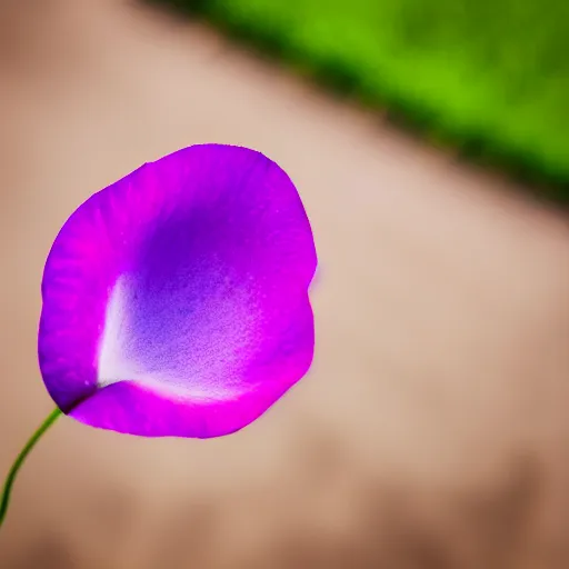 Prompt: closeup photo of 1 lone purple petal flying above a city park, aerial view, shallow depth of field, cinematic, 8 0 mm, f 1. 8