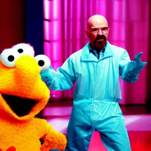 Prompt: Walter White dancing with Elmo