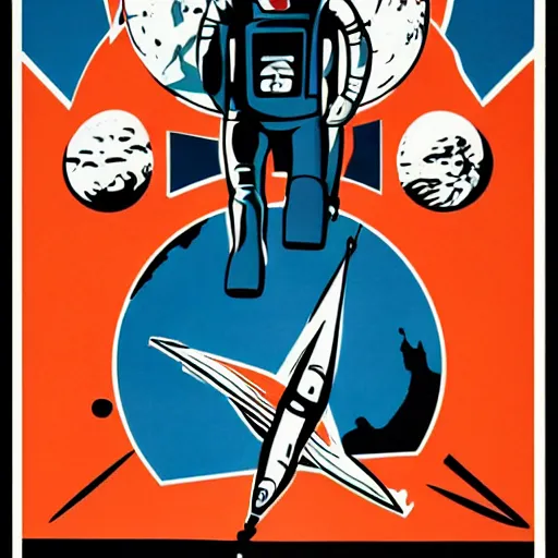 Image similar to space program propaganda poster, astronaut, soviet propaganda style