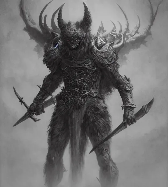 Prompt: furry beastman concept, beksinski, age of sigma art, frank franzetta, ruan jia, dark soul armor concept, trending on artstation, wayne barlowe, adrian smith fantasy art, elden ring art, the hobbit art, lord of the ring art, infinity blade armor