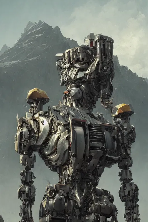 Prompt: a detailed portrait of a giant mechanical humanoid in the mountains by Greg Rutkowski, Sung Choi, Mitchell Mohrhauser, Maciej Kuciara, Johnson Ting, Maxim Verehin, Peter Konig, final fantasy, Marco lense , 8k photorealistic, cinematic lighting, HD, high details, atmospheric , trending on artstation