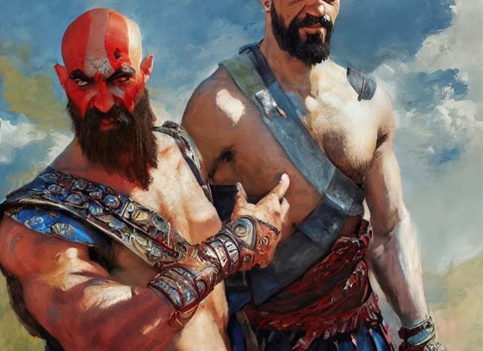 Prompt: a highly detailed beautiful portrait of kratos with nicolas maduro, by gregory manchess, james gurney, james jean