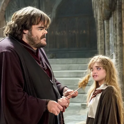 Image similar to Jack Black playing Hermoine in the Harry Potter films