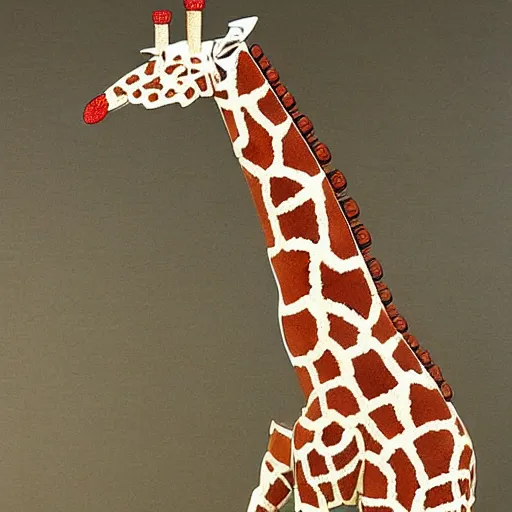 Image similar to steampunk animatronic in the shape of a giraffe, japanese painting