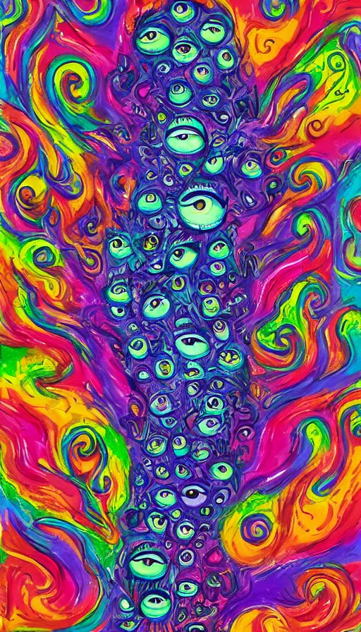 Image similar to a storm vortex made of many demonic eyes and teeth, by lisa frank,