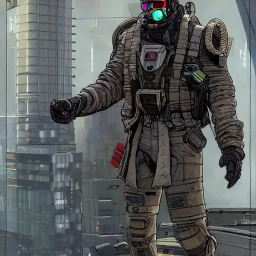 Prompt: Ezekiel. Apex legends cyberpunk spy in stealthsuit. Concept art by James Gurney and Mœbius.