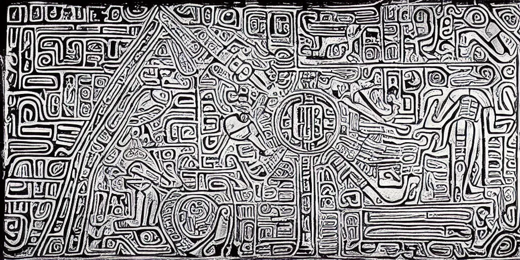 Image similar to mayan hieroglyph blueprints to a spaceship