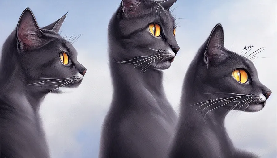 Image similar to artwork of really tall sitting cats by artgerm, thick brush, 4 k resolution