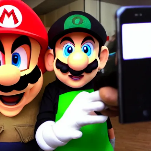 Prompt: mario taking a selfie with a goomba, vector, pixta. jp