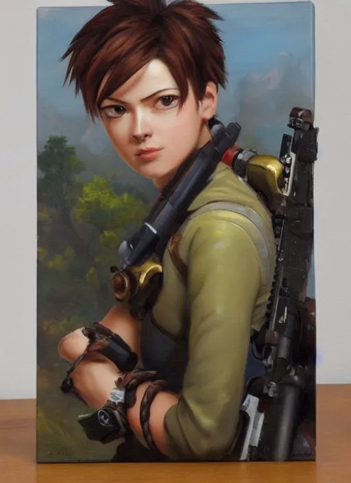 Prompt: oil painting of tracer overwatch full figure in the style of sophie anderson,