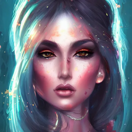 Image similar to fantasy magic fashion girl portrait, sci - fi, glossy eyes, face, long hair, fantasy, intricate, elegant, highly detailed, digital painting, artstation, concept art, smooth, sharp focus, illustration