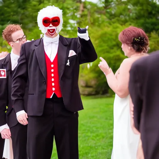 Prompt: ronald mcdonald officiating a wedding