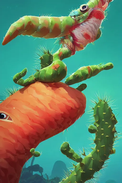 Image similar to 3 d render creature animal sushi cristal very big eye roots cactus elemental flush of force nature micro world fluo fishscale, comics gta 5 cover, official fanart behance hd artstation by jesper ejsing, by rhads, makoto shinkai and lois van baarle, ilya kuvshinov, ossdraws