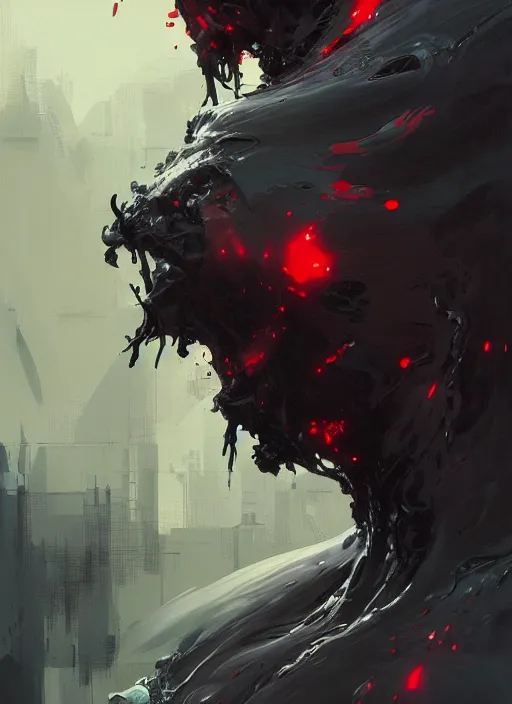 Image similar to painting of a god in black slime, highly detailed, digital painting, concept art, smooth, sharp focus, illustration, illustration by greg rutkowski, yoji shinkawa, 4 k, digital art, concept art, red color, trending on artstation, 8 k