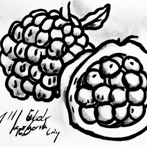 Prompt: black and white sketch of a raspberry