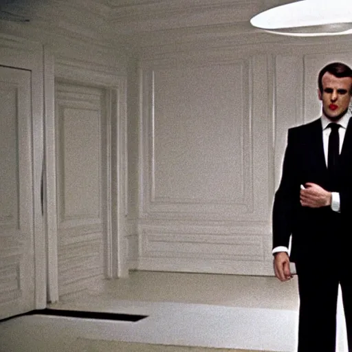 Prompt: Emmanuel Macron in American Psycho (1999)