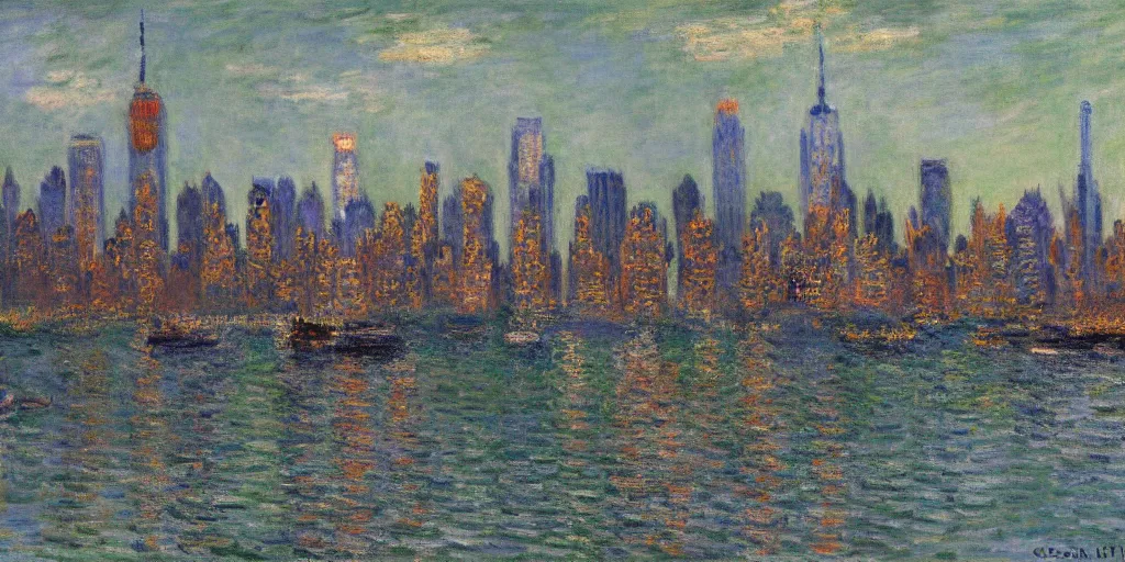 Prompt: an oil painting of the New York city by Oscar-Claude Monet