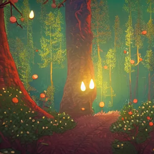 Prompt: a magical enchanted mysterious forest background from a gorgeous indie platform game, intricate, highly detailed , masterpiece