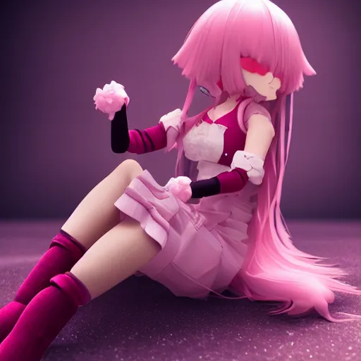 Prompt: cute fumo plush of a girl with prosthetic mechanical arms, pink velvet dress, bokeh, cyberpunk anime girl, vray
