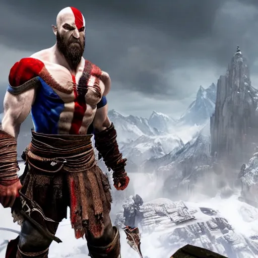 Prompt: title screen of the game god of war with Kratos and Spiderman high fiving | Sony Pictures official media | Spiderman | Spiderman | Spiderman