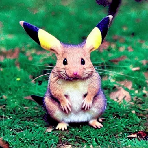 Image similar to The first pikachu (Tonitru Rattus) discovered in nature, circa 1992, photograph