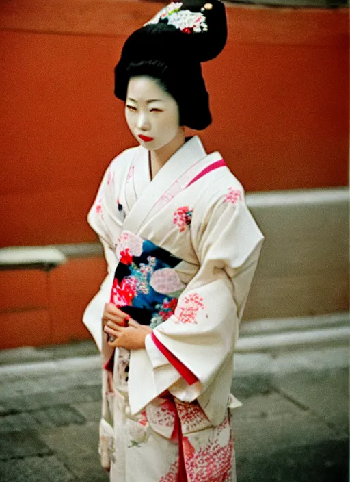 Prompt: Portrait Photograph of a Japanese Geisha Fuji Superia 200